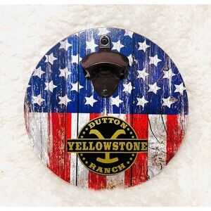 Yellowstone Dutton Ranch Wood Bottle Opener Man-cave American Flag Wall Decor